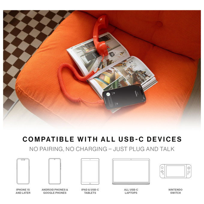 Native Union POP-P-CDY Pop Phone Cornetta Telefonica Retro' USB-C con Microfono e Altoparlante per iPhone iPad Laptop colore Caramella