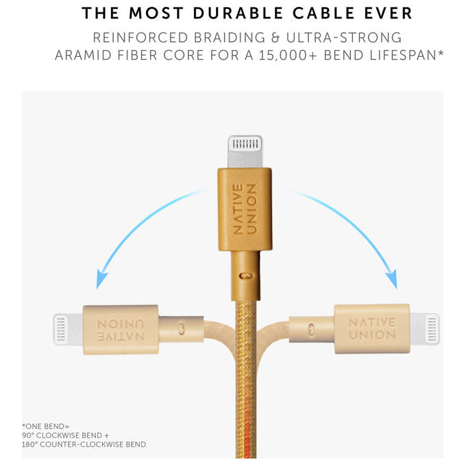 Native Union, Cavo Lightning USB-C, 3m, Ultra Resistente, Certificato MFi, Kraft
