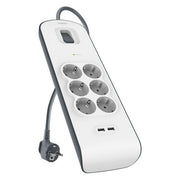 Belkin, Multipresa con Protezione Sovratensione, 6 Prese Schuko, 2 USB-A, 2 m, Bianco