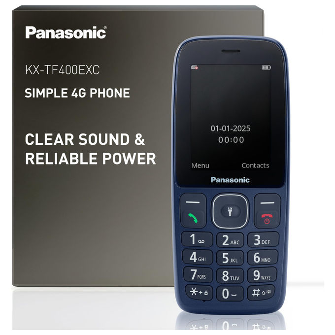 Panasonic KX-TF400EXC Telefono Cellulare 4G VoLTE Display 2,4'' Bluetooth Torcia LED IP44 colore Blu