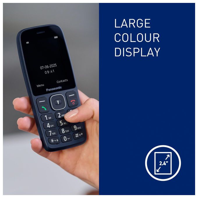 Panasonic KX-TF400EXC Telefono Cellulare 4G VoLTE Display 2,4'' Bluetooth Torcia LED IP44 colore Blu