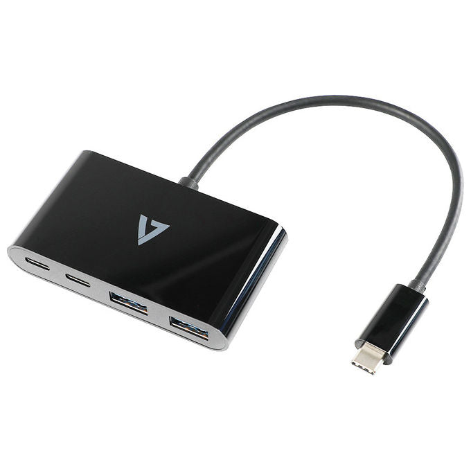 V7, Hub USB-C, Maschio a 2x USB-A, 2x USB-C Femmina, USB 3.2 Gen 1 5Gbps, Nero