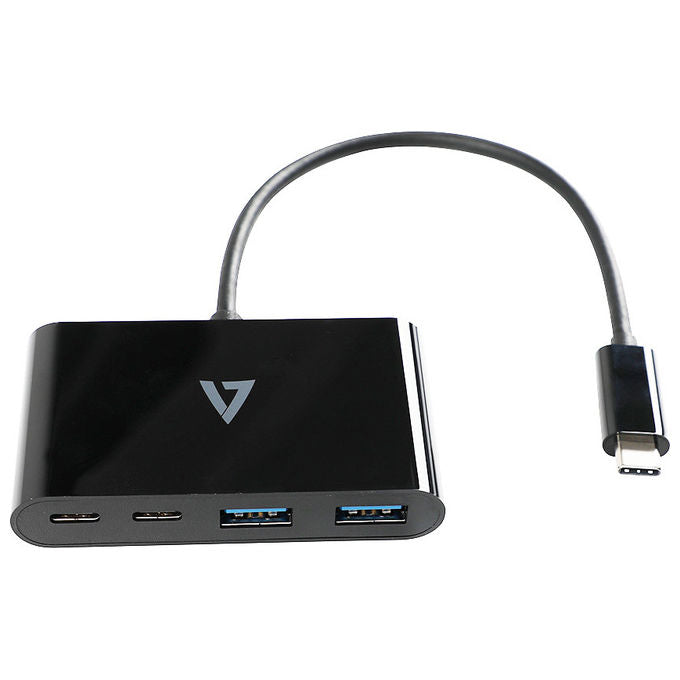 V7, Hub USB-C, Maschio a 2x USB-A, 2x USB-C Femmina, USB 3.2 Gen 1 5Gbps, Nero
