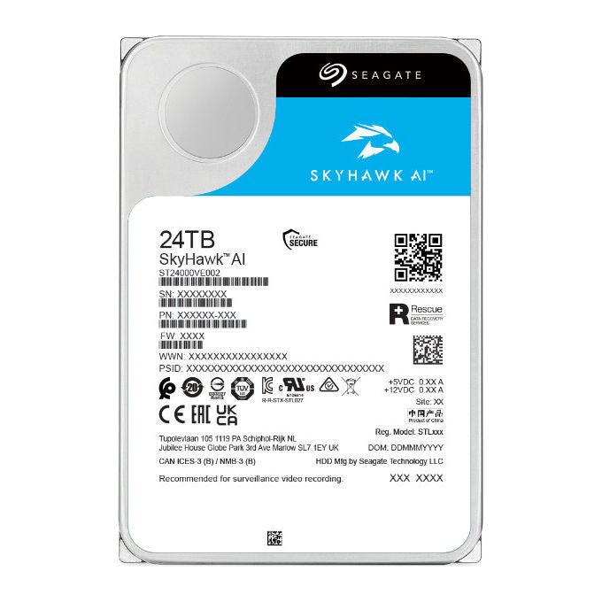 Seagate, SkyHawk AI, HDD interno, 24 TB, 7200 RPM, 3.5 pollici