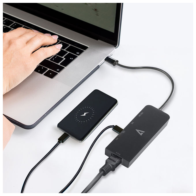 V7, Adattatore Usb-C, Ethernet 2.5G, Usb A, Usb-C, Rj45, Nero