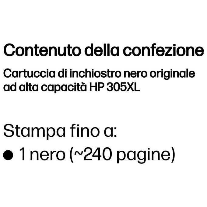 Hp, Cartuccia Inchiostro Nero, 305XL, Alta Capacita', Originale