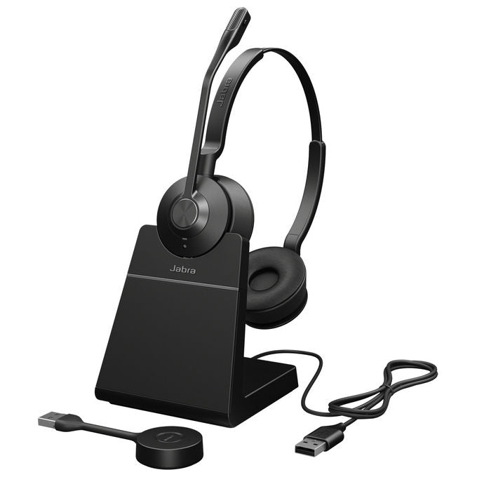 Jabra, Auricolare Wireless Stereo Engage 55 SE, USB-A UC, con Base di Ricarica, Nero