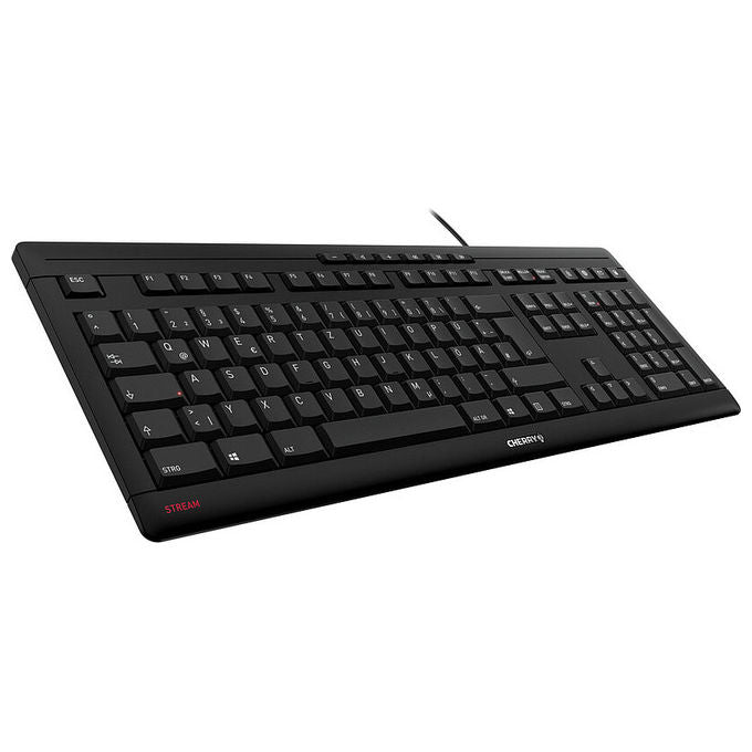 Cherry Stream, Tastiera QWERTY, USB, Cablata, Nero Grigio