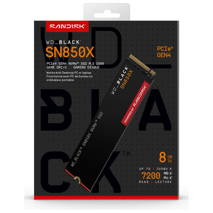 Western Digital, SSD 8 TB, NVMe PCIe 4.0, WD_BLACK SN850X, Interno, M.2