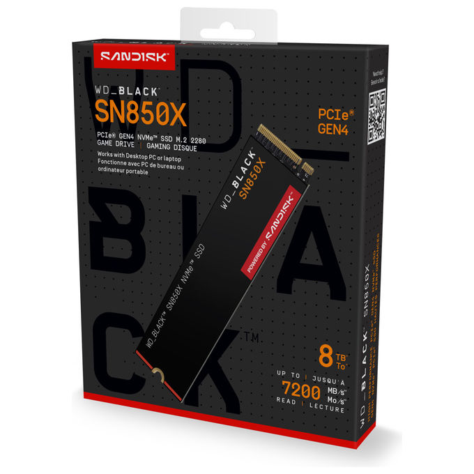 Western Digital, SSD 8 TB, NVMe PCIe 4.0, WD_BLACK SN850X, Interno, M.2