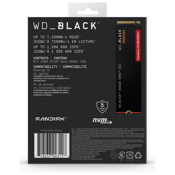 Western Digital, SSD 8 TB, NVMe PCIe 4.0, WD_BLACK SN850X, Interno, M.2