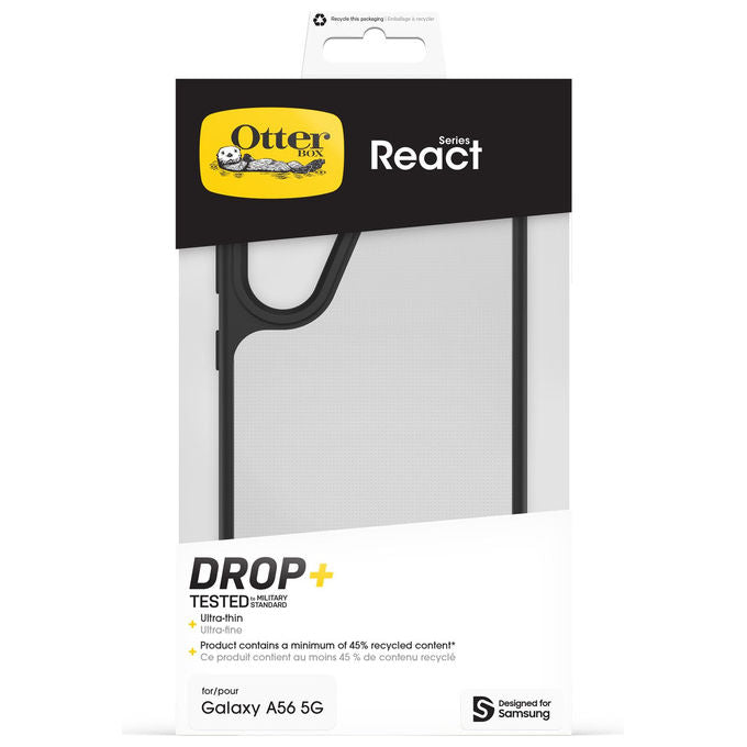 OtterBox, Cover React Series, Samsung Galaxy A56 5G, Ultrasottile, Nero e Trasparente