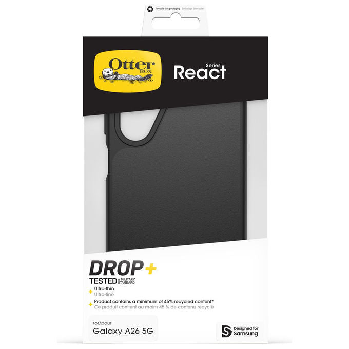 OtterBox, React Series Cover per Samsung Galaxy A26 5G, Resistente a Shock, Ultrasottile, Nero