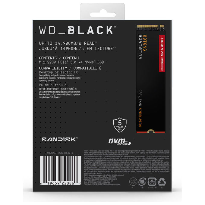 Western Digital Black SN8100, 2 TB, SSD NVMe PCIe 5.0, M.2 2280
