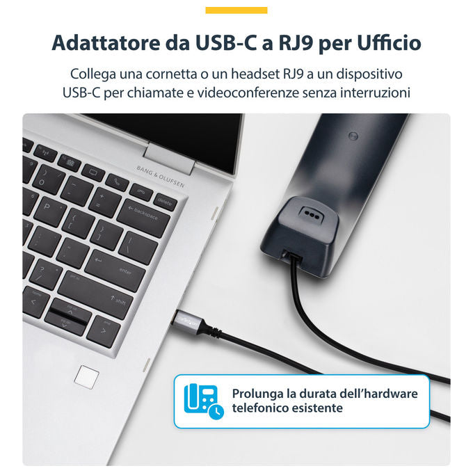 StarTech.com, Adattatore USB-C a RJ9, 1.8m, Per Telefono Fisso o Cuffie, Nero