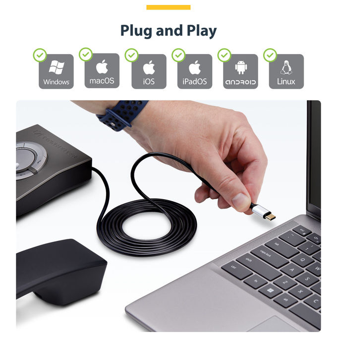 StarTech.com, Adattatore USB-C a RJ9, 1.8m, Per Telefono Fisso o Cuffie, Nero