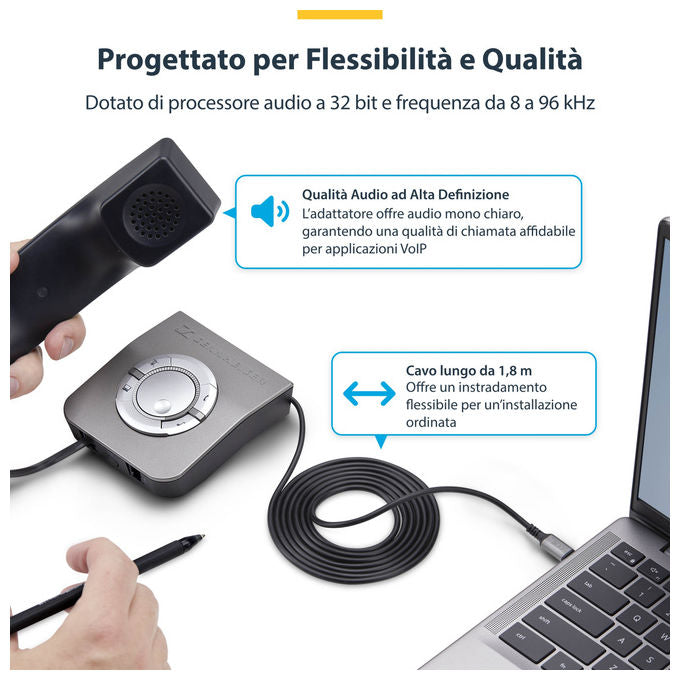 StarTech.com, Adattatore USB-C a RJ9, 1.8m, Per Telefono Fisso o Cuffie, Nero