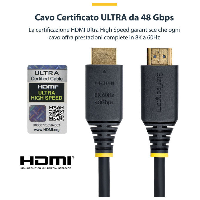 StarTech.com, Cavo HDMI 2.1, 8K 60Hz, 4K 120Hz HDR10+, eARC, 48 Gbps, 3 m