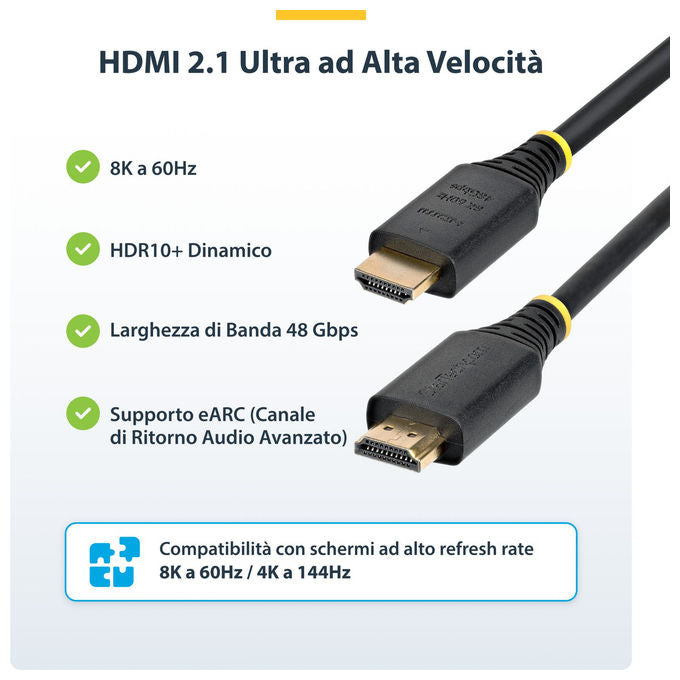 StarTech.com, Cavo HDMI 2.1, 8K 60Hz, 4K 120Hz, 5 m, Ultra High Speed, Nero