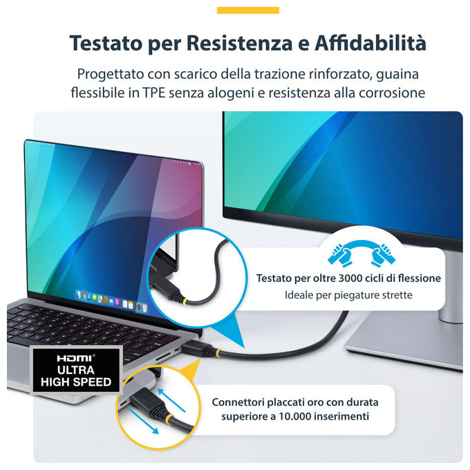 StarTech.com, Cavo HDMI 2.1 8K, 2m, 48 Gbps, Certificato ad Altissima Velocita', Nero