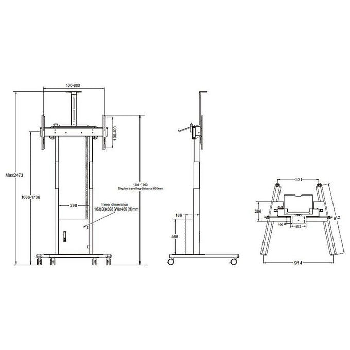Multibrackets, Supporto TV motorizzato da pavimento, Flip 2 con armadio e supporto per telecamera, 120kg, Bianco