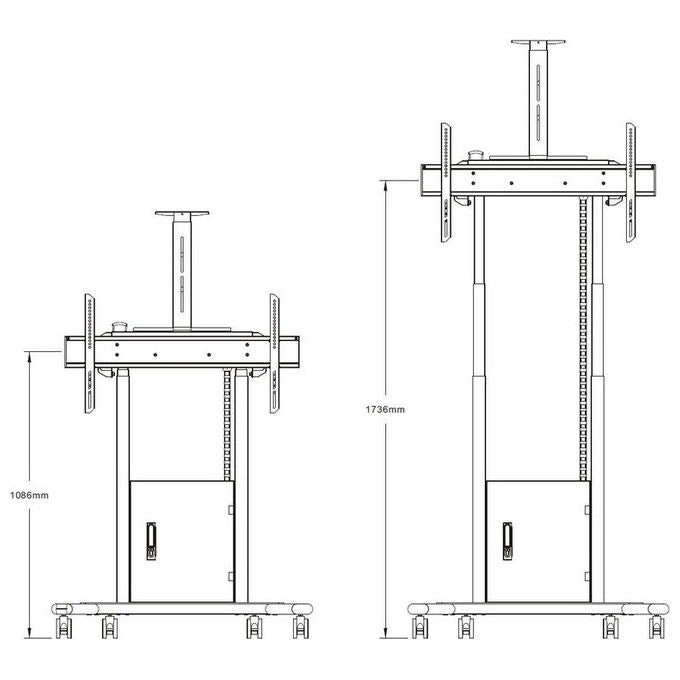 Multibrackets, Supporto TV motorizzato da pavimento, Flip 2 con armadio e supporto per telecamera, 120kg, Bianco