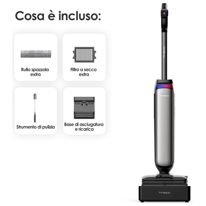 Tineco CQ42380 Floor One S9 Artist Steam Pro Aspirapolvere Verticale 3in1 Senza Sacchetto Batteria 90 min HyperSteam 160°C 22 kPa colore Nero Argento