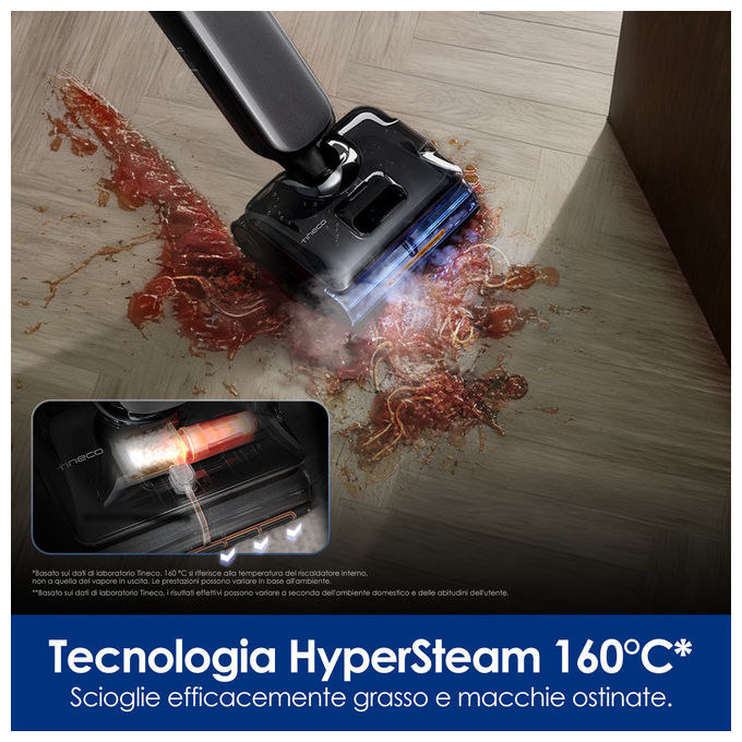 Tineco CQ42380 Floor One S9 Artist Steam Pro Aspirapolvere Verticale 3in1 Senza Sacchetto Batteria 90 min HyperSteam 160°C 22 kPa colore Nero Argento
