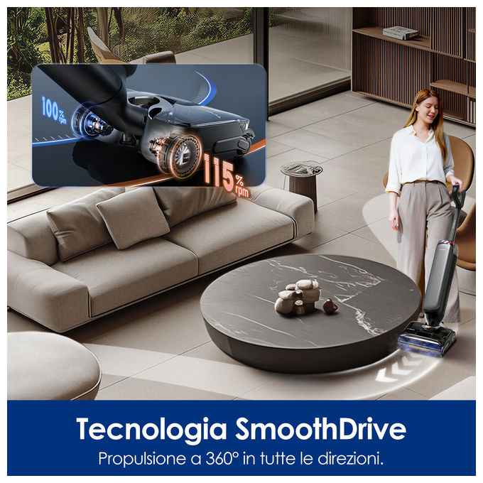 Tineco CQ42380 Floor One S9 Artist Steam Pro Aspirapolvere Verticale 3in1 Senza Sacchetto Batteria 90 min HyperSteam 160°C 22 kPa colore Nero Argento