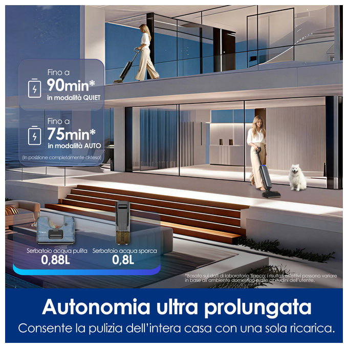 Tineco CQ42380 Floor One S9 Artist Steam Pro Aspirapolvere Verticale 3in1 Senza Sacchetto Batteria 90 min HyperSteam 160°C 22 kPa colore Nero Argento