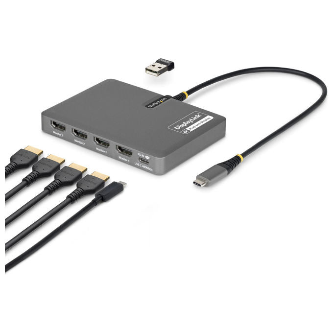 StarTech.com, Docking Station per Laptop USB-C, Quad HDMI, 140W, Grigio