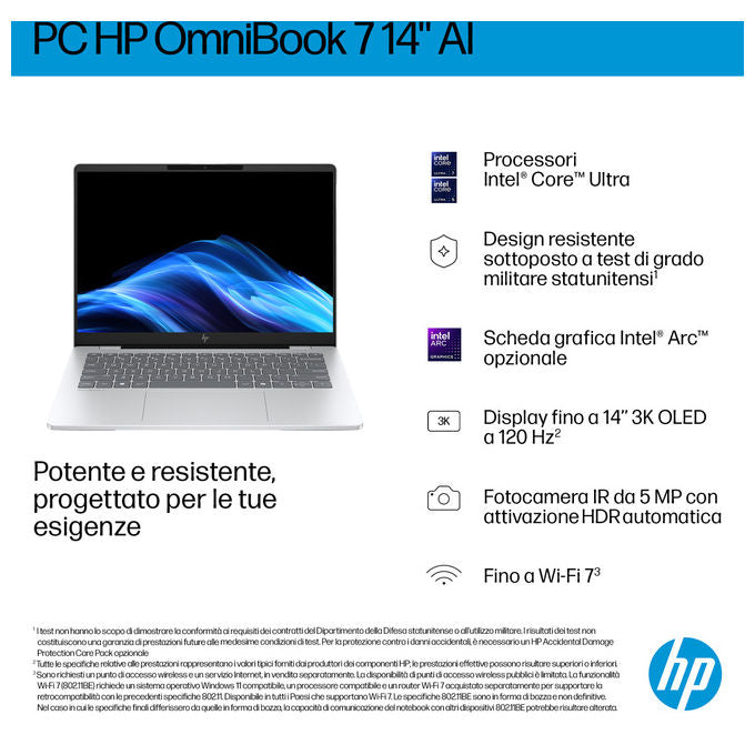 HP OmniBook 7 FR0026NL Computer portatile Intel Core Ultra 7 16 GB RAM 1 TB SSD 14 pollici Argento