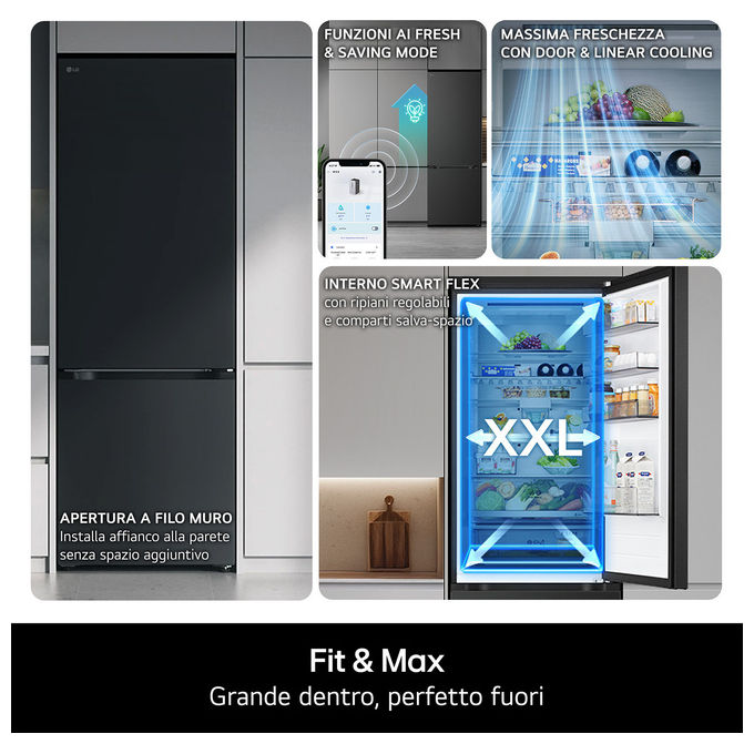 LG GBBS726CEV Frigorifero Combinato 375 L Classe C Total No Frost Essence Black Steel (203x60x67 cm)