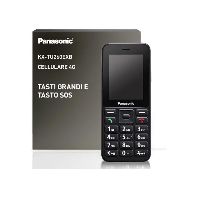 Panasonic KX-TU260EXB Telefono Cellulare per Anziani 4G Schermo 2.4'' Tasto SOS IP44 USB-C Batteria 1500 mAh colore Nero