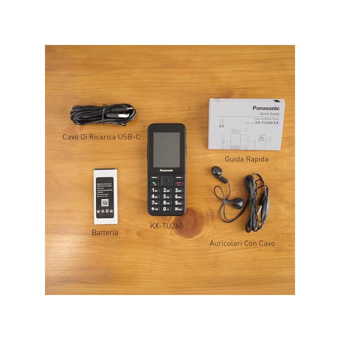 Panasonic KX-TU260EXB Telefono Cellulare per Anziani 4G Schermo 2.4'' Tasto SOS IP44 USB-C Batteria 1500 mAh colore Nero