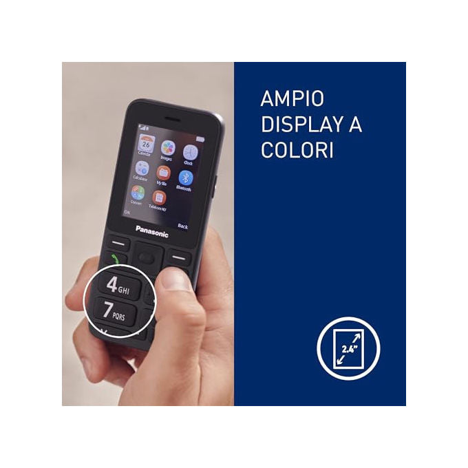 Panasonic KX-TU260EXB Telefono Cellulare per Anziani 4G Schermo 2.4'' Tasto SOS IP44 USB-C Batteria 1500 mAh colore Nero
