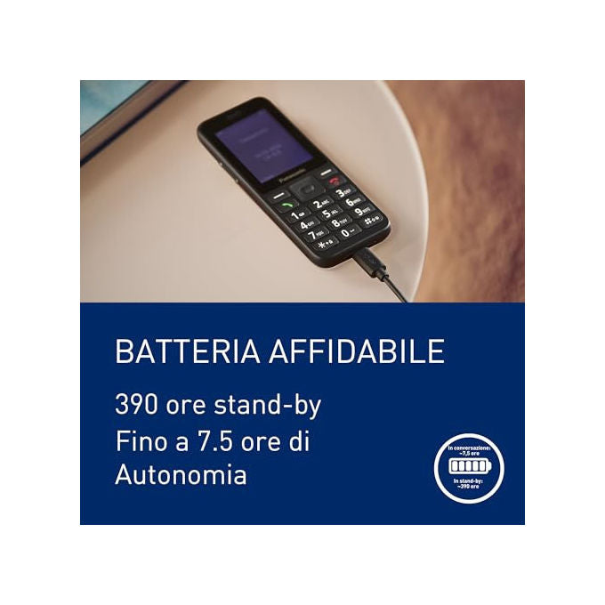 Panasonic KX-TU260EXB Telefono Cellulare per Anziani 4G Schermo 2.4'' Tasto SOS IP44 USB-C Batteria 1500 mAh colore Nero