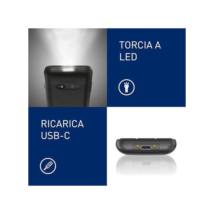 Panasonic KX-TU260EXB Telefono Cellulare per Anziani 4G Schermo 2.4'' Tasto SOS IP44 USB-C Batteria 1500 mAh colore Nero