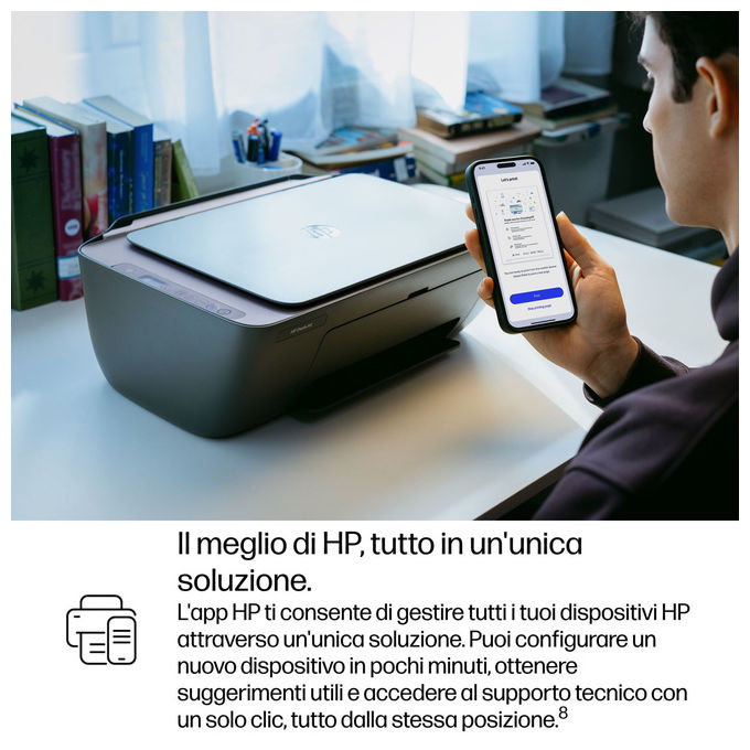 HP A24HWB DeskJet 2921 Stampante Multifunzione Inkjet All-in-One Stampa Copia Scansione Wi-Fi 4800x1200 DPI colore Grigio