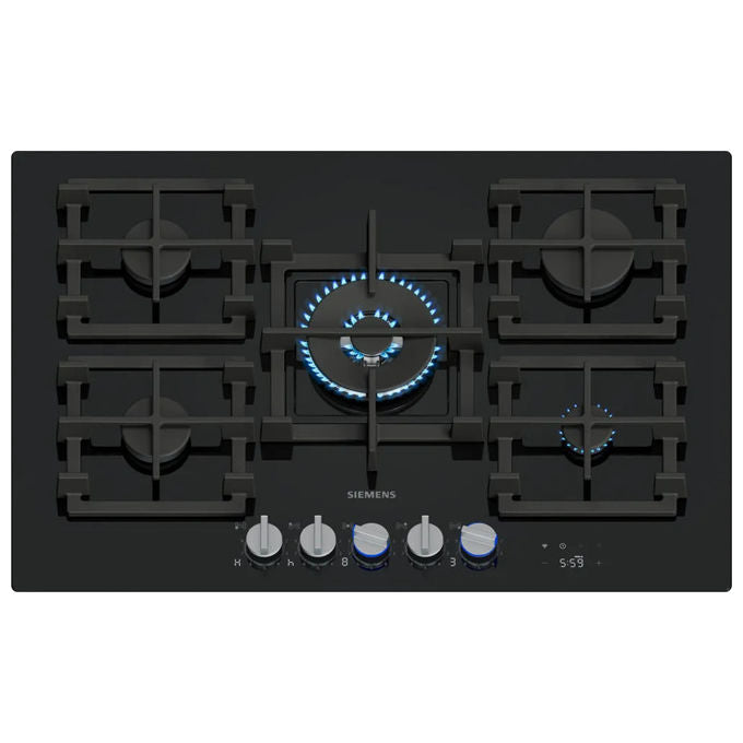 Siemens iQ700 ER7A6RH40, Piano Cottura a Gas, 75 cm, 5 Bruciatori, Vetro Nero
