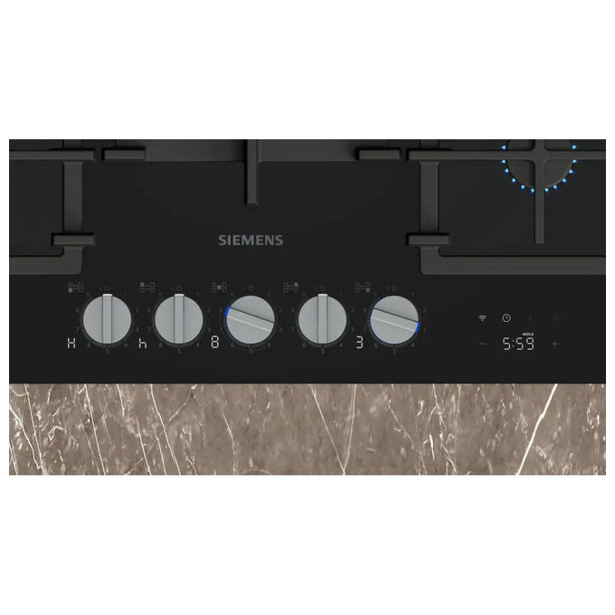 Siemens iQ700 ER7A6RH40, Piano Cottura a Gas, 75 cm, 5 Bruciatori, Vetro Nero