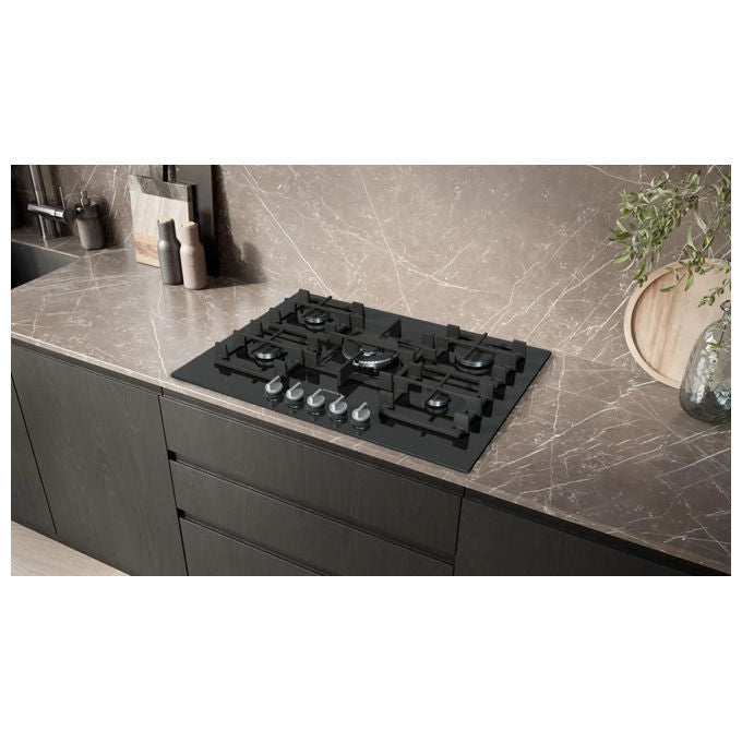 Siemens iQ700 ER7A6RH40, Piano Cottura a Gas, 75 cm, 5 Bruciatori, Vetro Nero