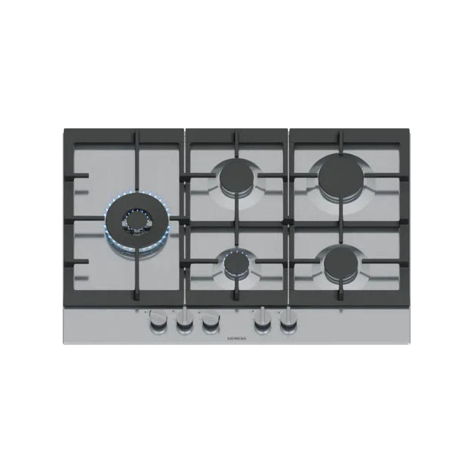 Siemens EC7A5SI90 IQ500 Piano cottura a gas 75 cm 5 fuochi bruciatore wok stepFlame griglie ghisa colore Acciaio inox