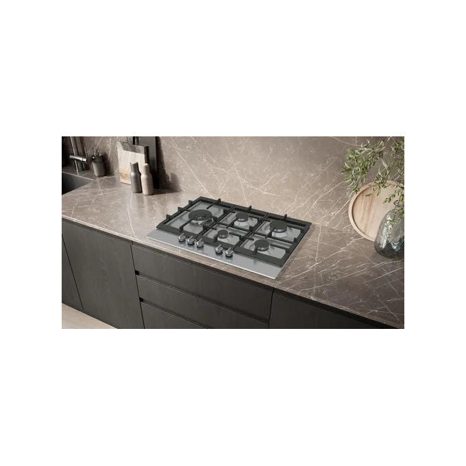 Siemens EC7A5SI90 IQ500 Piano cottura a gas 75 cm 5 fuochi bruciatore wok stepFlame griglie ghisa colore Acciaio inox