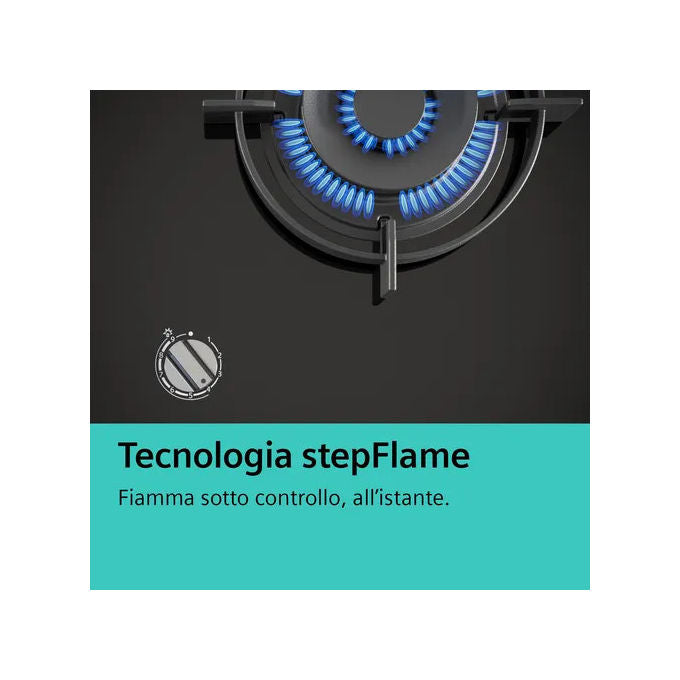 Siemens EC7A5SI90 IQ500 Piano cottura a gas 75 cm 5 fuochi bruciatore wok stepFlame griglie ghisa colore Acciaio inox