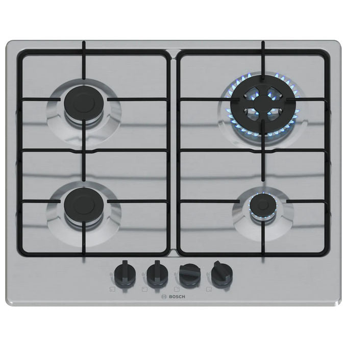 Bosch Serie 4 PGH6B5K80, Piano Cottura a Gas, 60 cm, Acciaio Inox, Da Incasso, 4 Bruciatori