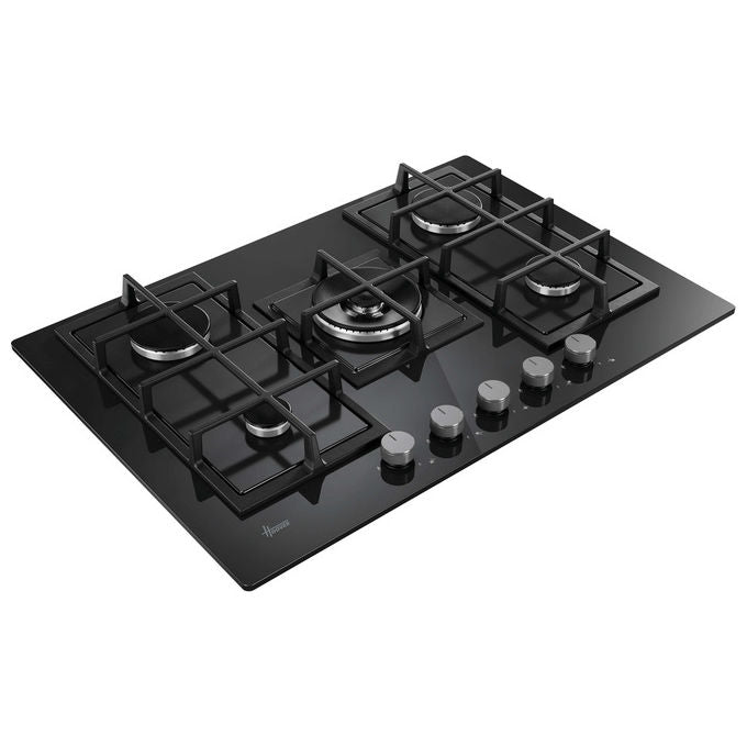 Hoover H-HOB 300, Piano Cottura a Gas, 75 cm, 5 Bruciatori, Nero