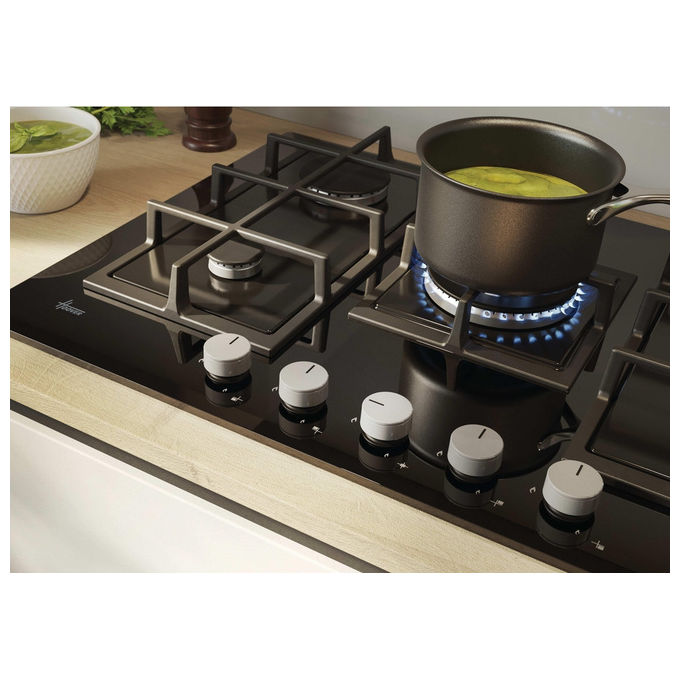 Hoover H-HOB 300, Piano Cottura a Gas, 75 cm, 5 Bruciatori, Nero