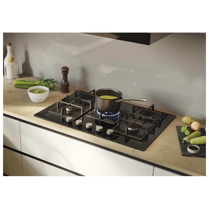 Hoover H-HOB 300, Piano Cottura a Gas, 75 cm, 5 Bruciatori, Nero