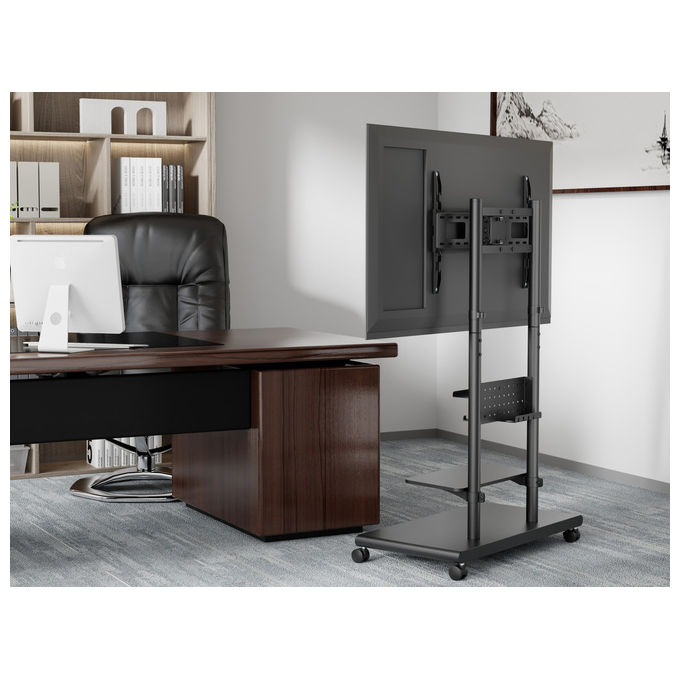 Equip, Supporto TV da Pavimento Mobile, 50-90'', 60 kg, con Ripiano, Nero
